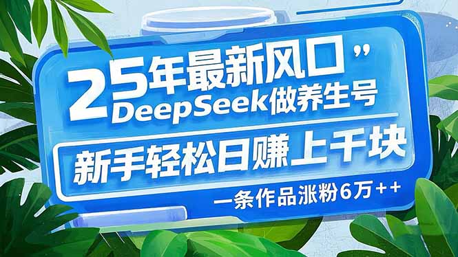 （14341期）25年最新风口，用DeepSeek做养生号，新手轻松日赚上千块，一条作品涨粉…-资源阁