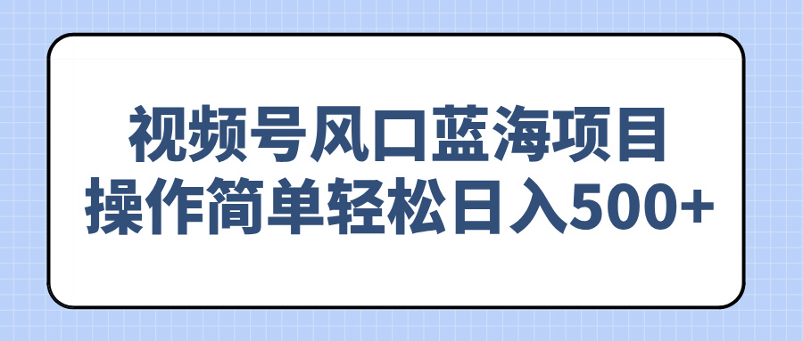 （14276期）视频号风口蓝海项目，操作简单轻松日入500+-资源阁