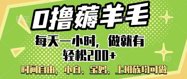 0撸薅羊毛，每天一小时，做就有轻松2张，小白宝妈，上班族均可做-资源阁