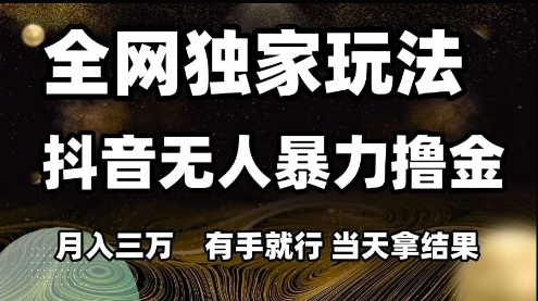 全网独家玩法抖音无人暴力撸金，月入3W，有手就行，当天拿结果【揭秘】-资源阁