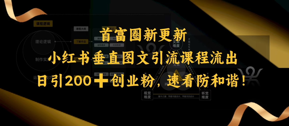 小红书垂直图文引流课程流出，日引200+创业粉，速看防和谐-资源阁