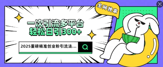 2025重磅全网独家引流法，一次多平台，轻松日引300+精准创业粉-资源阁