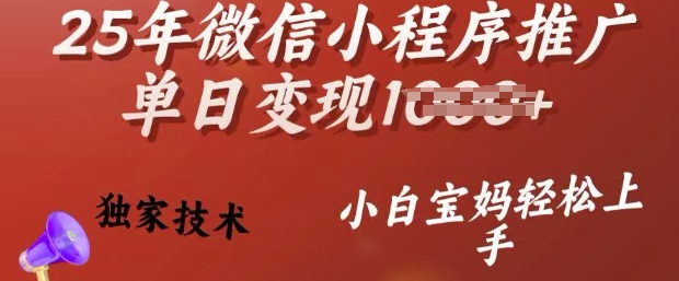 25年微信小程序推广单日变现多张，独家技术，小白宝妈轻松上手【揭秘】-资源阁