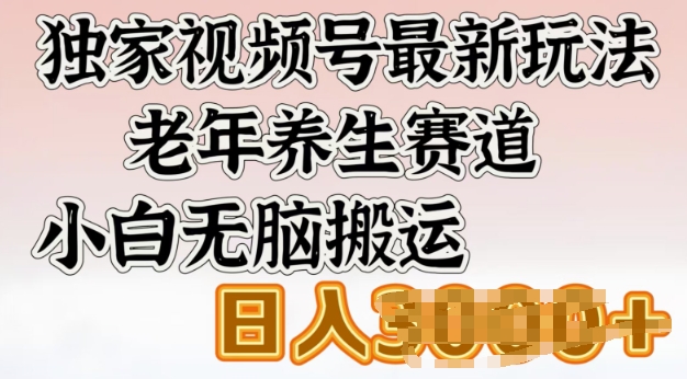 独家视频号最新玩法，老年养生赛道，小白无脑搬运，日入多张-资源阁