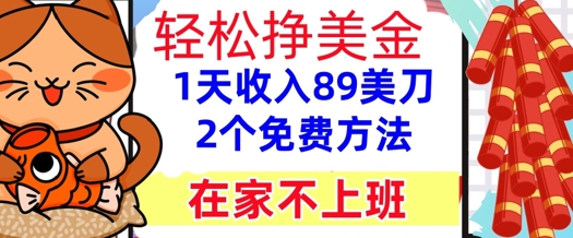 在家不上班，轻松挣美金， 1天收入89美刀，2个免费方法，懒人捡钱-资源阁