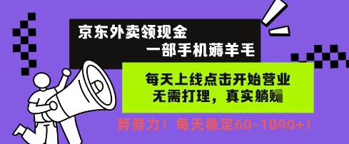 京东外卖领现金，一部手机薅羊毛，每天上线动动手指，无需打理，每天保底60+，每天就是如此轻松【揭秘】-资源阁