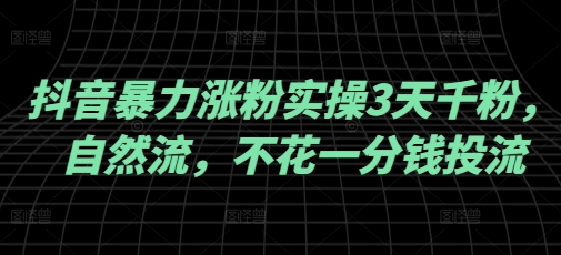 抖音暴力涨粉实操3天千粉，自然流，不花一分钱投流，实操经验分享-资源阁