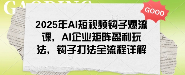 2025年AI短视频钩子爆流课，AI企业矩阵盈利玩法，钩子打法全流程详解-资源阁