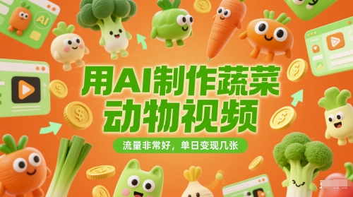 用AI制作蔬菜动物视频，流量非常好，单日变现几张-资源阁