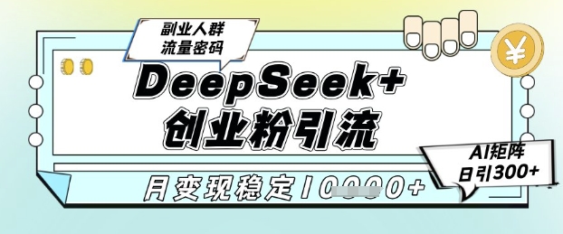 DeepSeek+创业粉精准引流，全新分享课4.0玩法，AI矩阵日引300+，多种变现方式，稳定月入1W-资源阁
