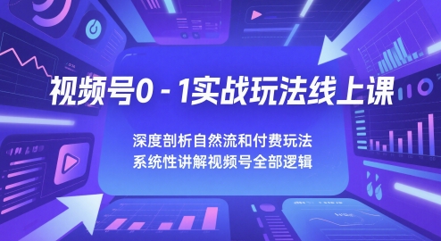 视频号0-1实战玩法线上课，深度剖析自然流和付费玩法，统性讲解视频号全部逻辑-资源阁