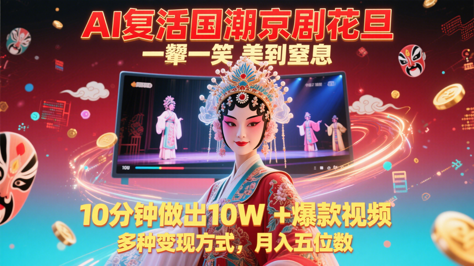 AI复活国潮京剧花旦，一颦一笑美到窒息，10分钟做出10W+爆款视频，多种变现方式，…-资源阁