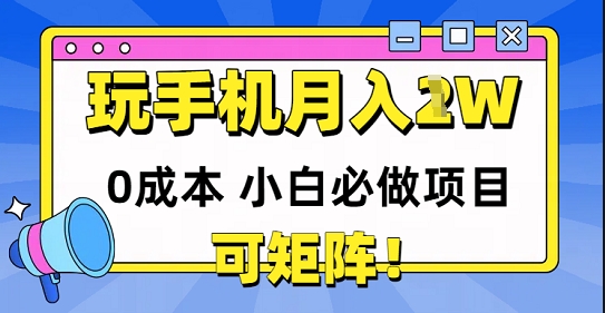 0成本小白必做项目，可矩阵，玩玩手机月入1w+-资源阁