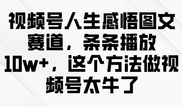 视频号人生感悟图文赛道，条条播放10w+，这个方法做视频号太牛了-资源阁