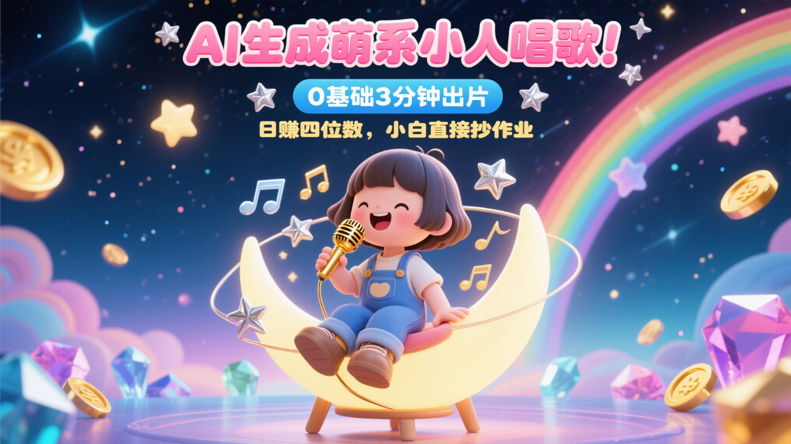 AI生成萌系小人唱歌！0基础3分钟出片，28个作品涨粉9万，日赚四位数，小白直接抄作业-资源阁